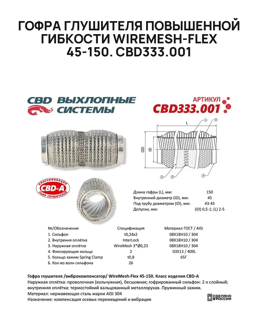Гофра  45 х 150  CBD  усиленная WireMesh-Flex