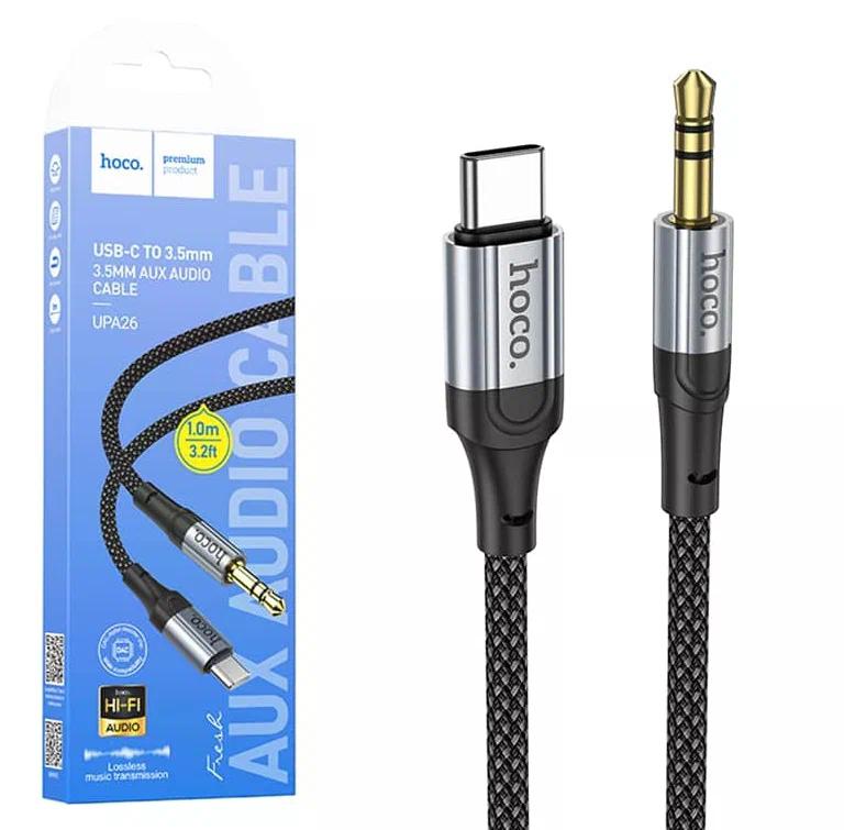 Аудиокабель AUX адаптер Type-C для подключения к магнитоле с разъемом 3.5 Jack, 1м, черный HOCO UPA1