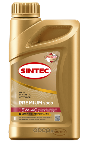 Масло моторное   SINTEC PREMIUM  9000  SAE 5W-40  A3/B4  SN/CF   1 л 