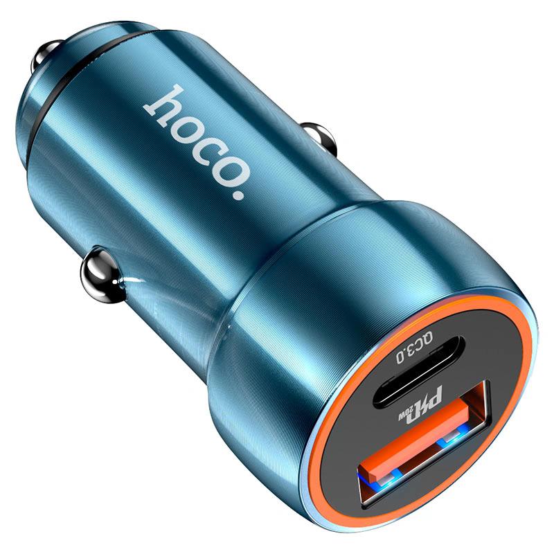 АЗУ в прикуриватель  1 USB 3.0 Quick Charger+1PD Type-C(20W), синий HOCO Z46A Hoco