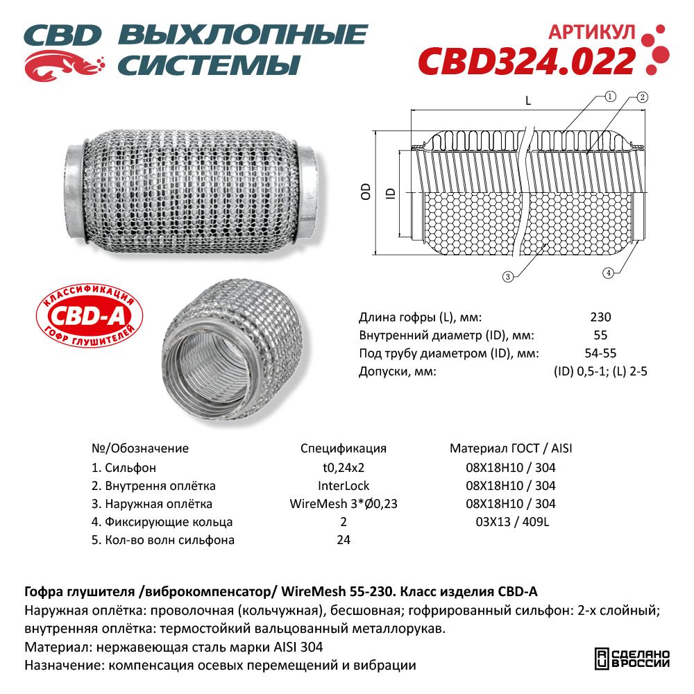 Гофра  55 х 230 CBD усиленная  WIRE MESH