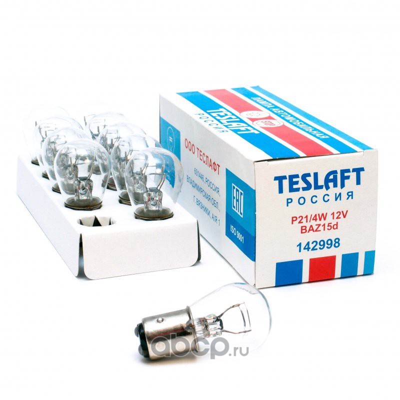 P21/4W 12V   Белая   Цоколь  ( Смещенная )       TESLAFT   BAZ15d