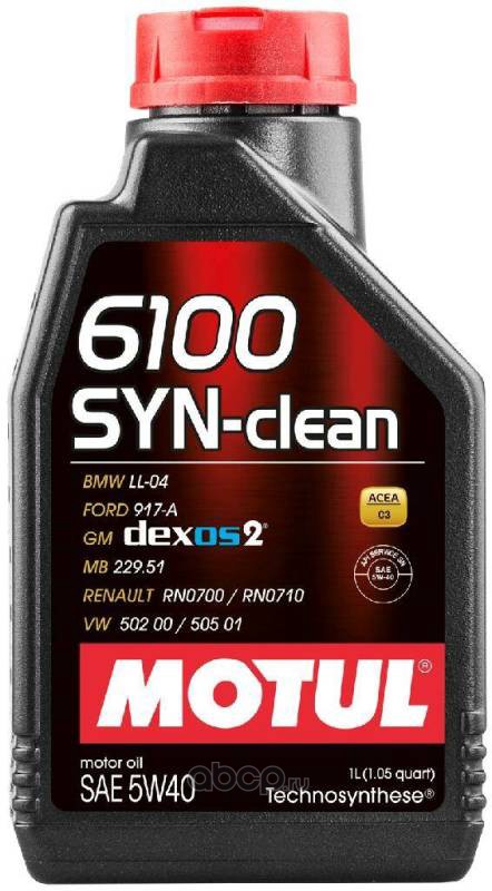 Масло моторное   MOTUL   6100 SYN-CLEAN   SAE 5W-40   синтетическое   1 л