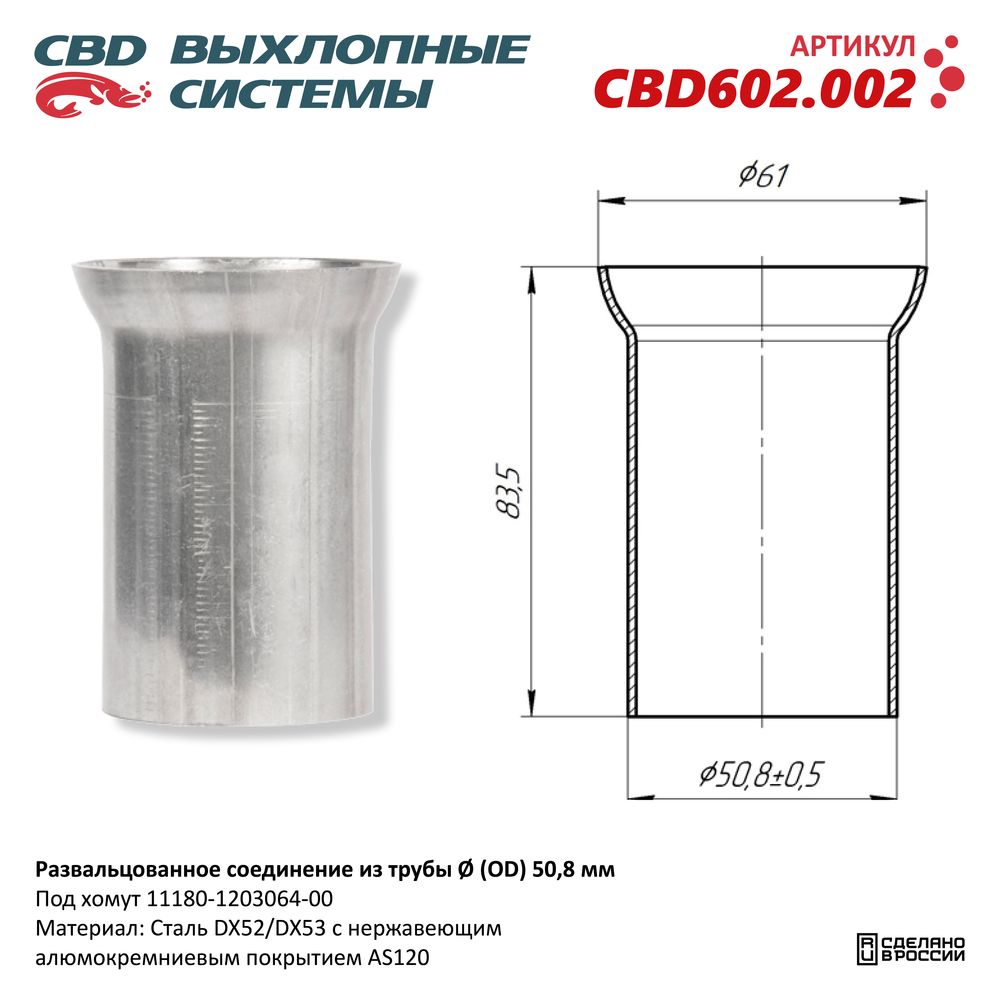 РЕМ  Вставка Трубы глушителя ⌀50мм   CBD  														